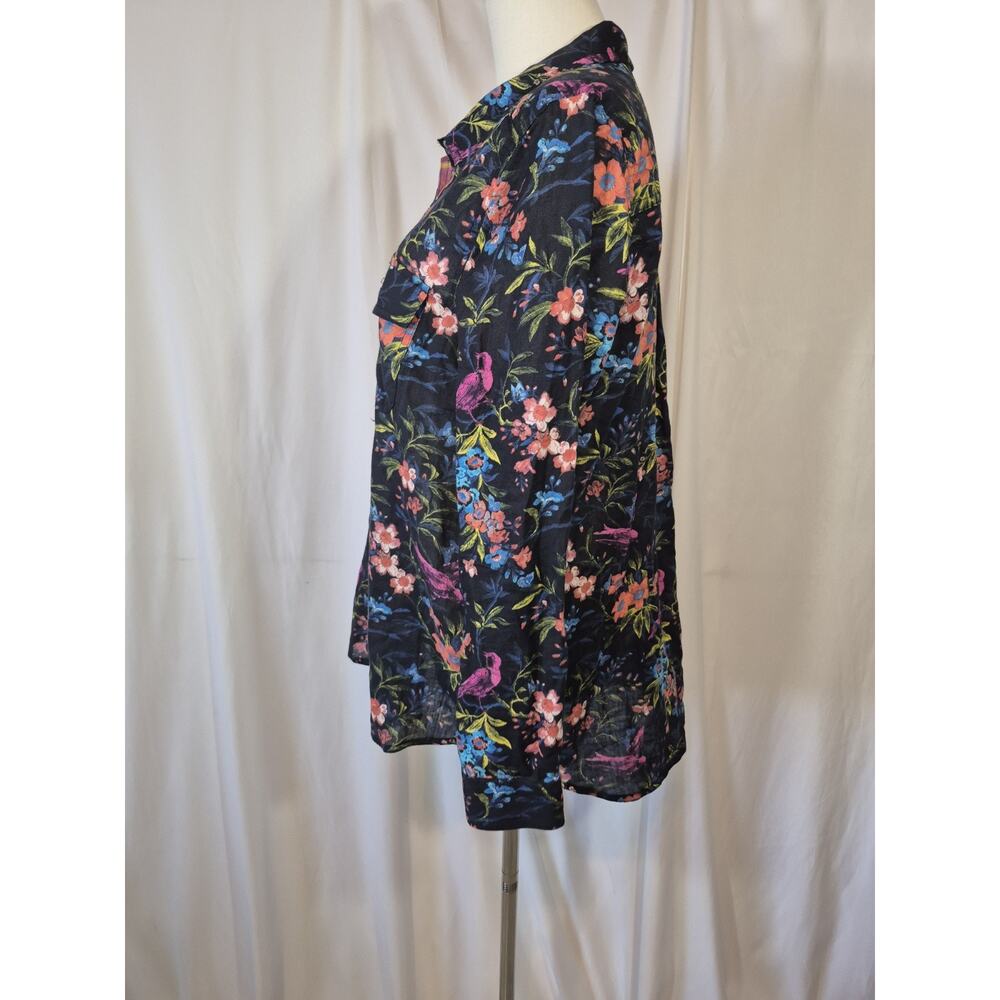 Sundance Onyx Floral Joy Cotton Shirt Whimsical Birds Multicolor Large - Picture 7 of 10